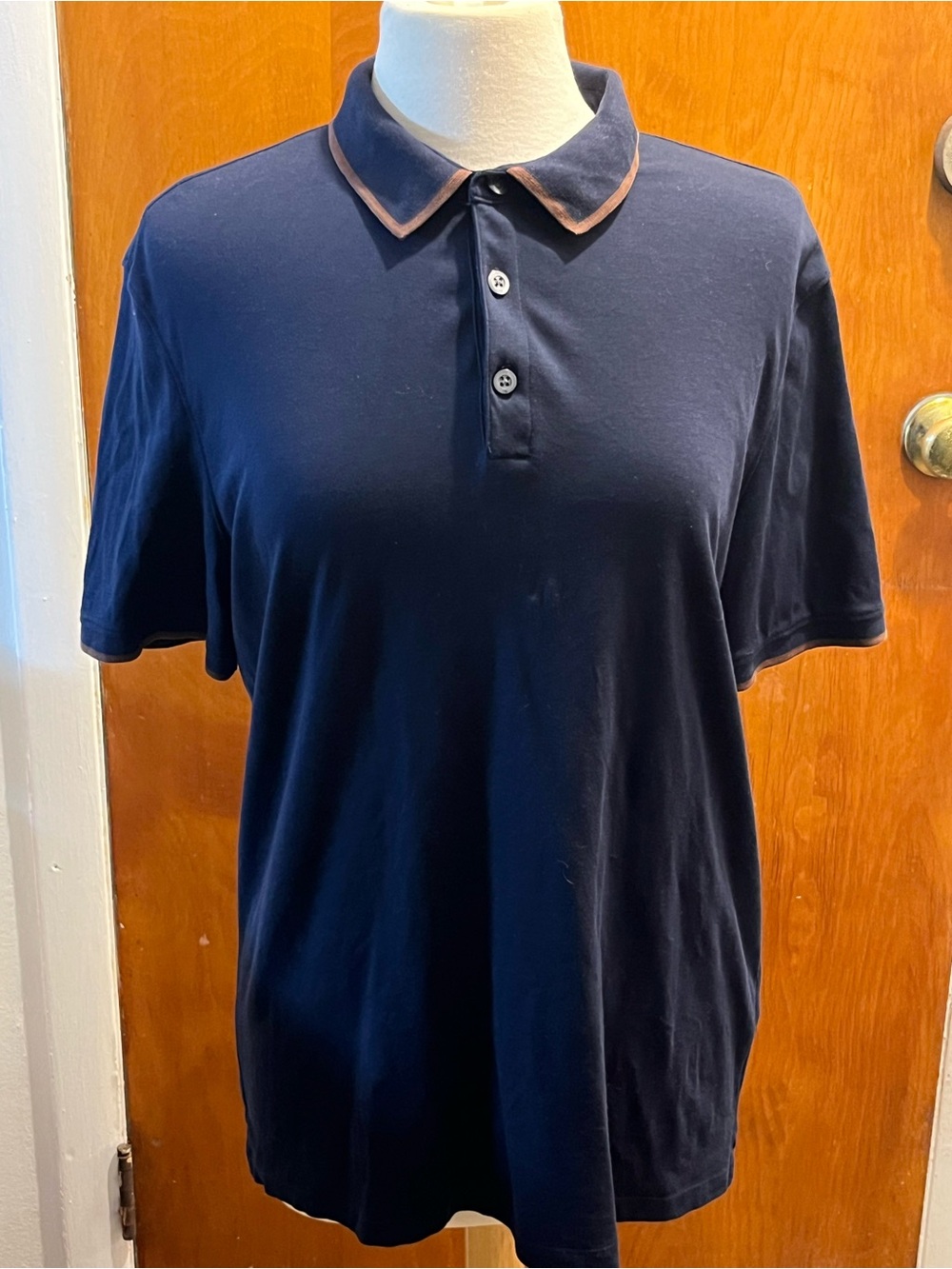 Banana Republic Navy Polo with Contrasting Tan-Trim Collar